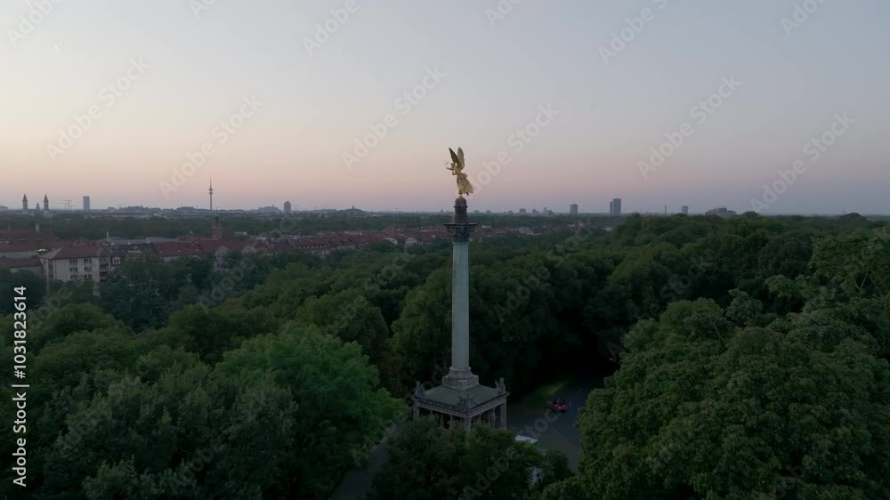 Aerial view of the Angel of Peace or Friedensengel in Munich, Germany Aerial view of the Angel of Peace or Friedensengel in Munich, Germany