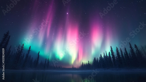 colorful northern lights over a winter landscape