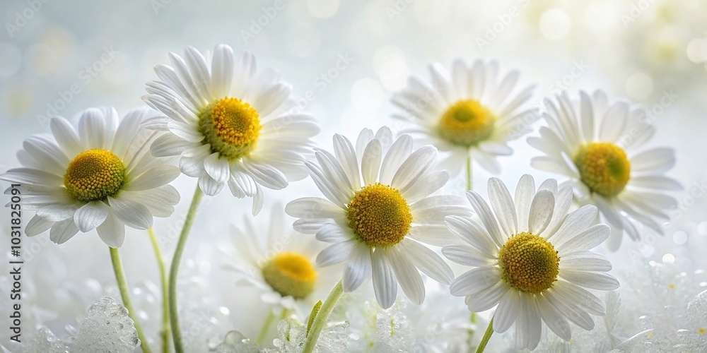 Fototapeta premium White Watercolor Daisies Chamomile Hand-Drawn Illustration for Floral Decor and Design