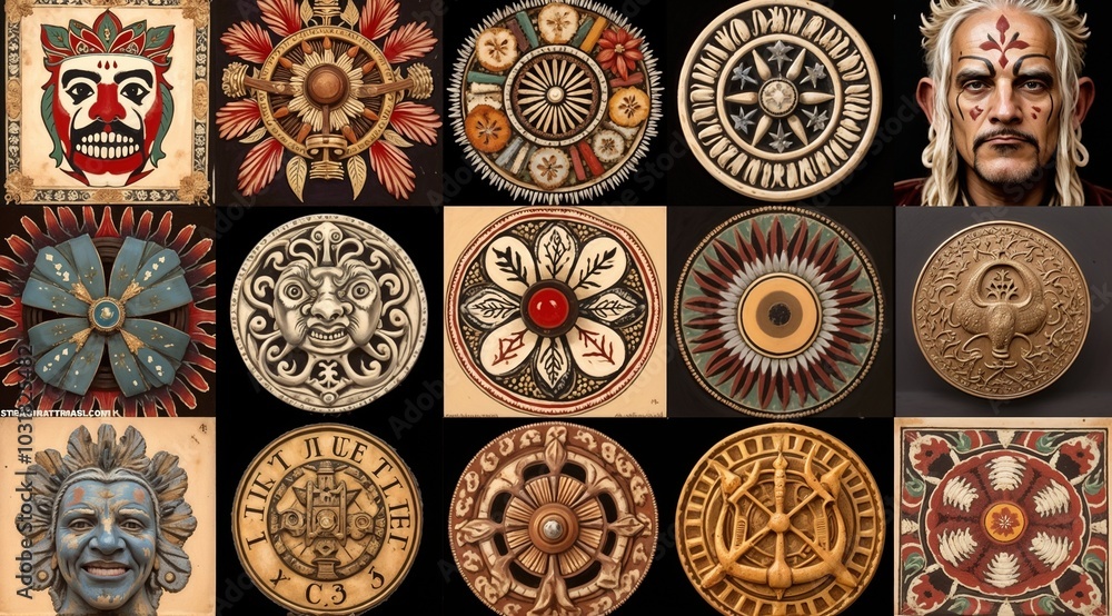 Artistic collage of traditional cultural motifs and designs with intricate patterns
Artistic collage of traditional cultural motifs and designs with intricate patterns