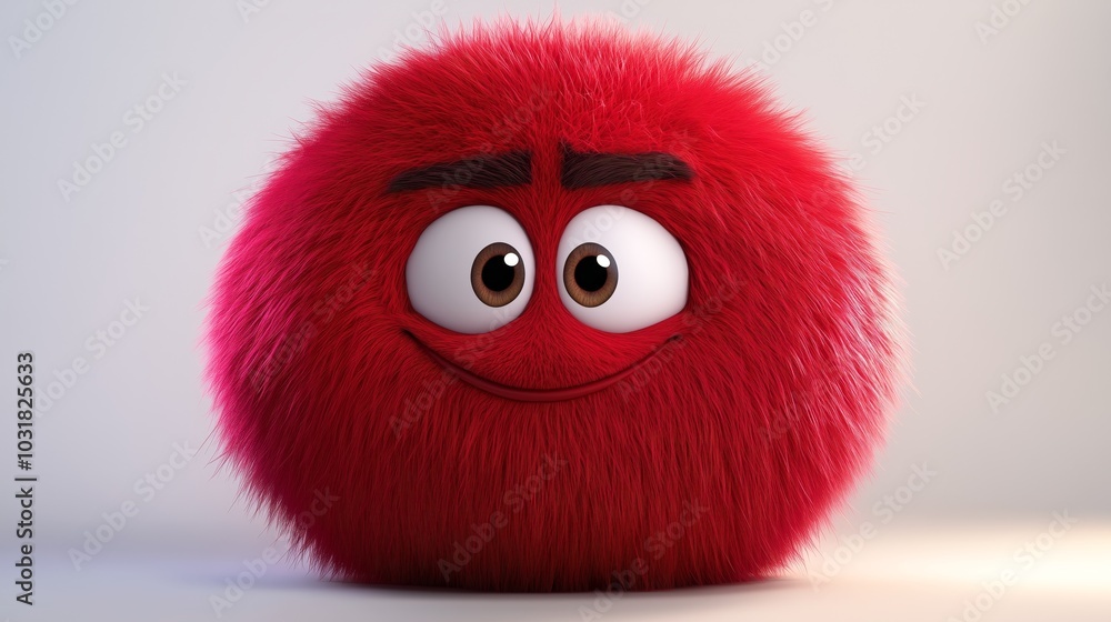 Fototapeta premium A round, red furry character with a happy expression, embodying a cheerful and positive attitude