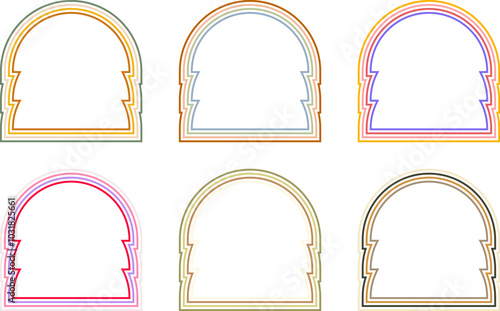 Geometric groovy frames with wavy colorful lines. Vector border line for design cards, banners, invitations
