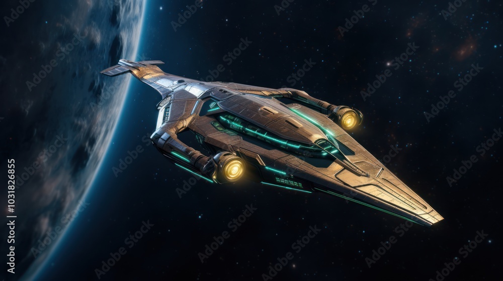 Futuristic Spaceship Soaring Through Space Futuristic Spaceship Soaring Through Space