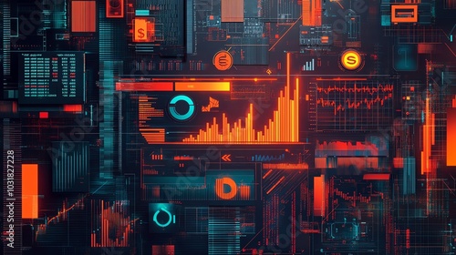 Wallpaper Mural Abstract digital interface with graphs and data visualization Torontodigital.ca