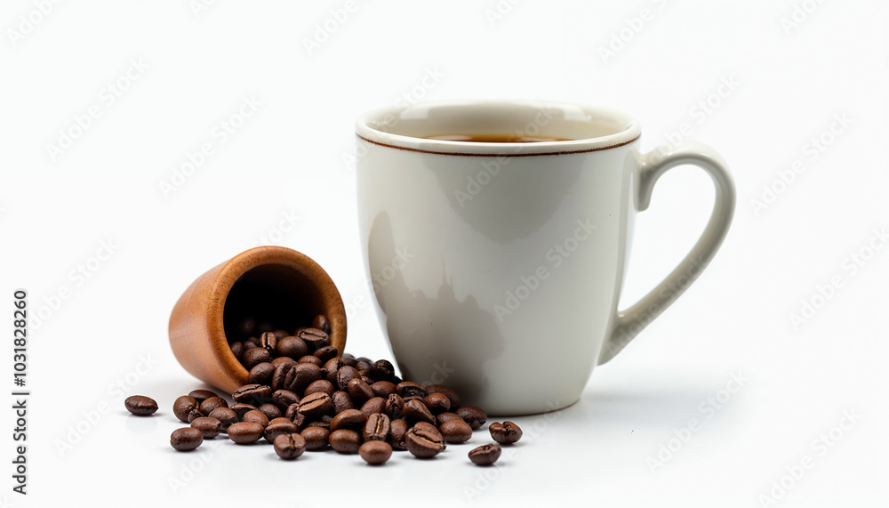 Coffee Mug and Grinded Coffee Beans Concept Isolated on White Background Coffee Mug and Grinded Coffee Beans Concept Isolated on White Background