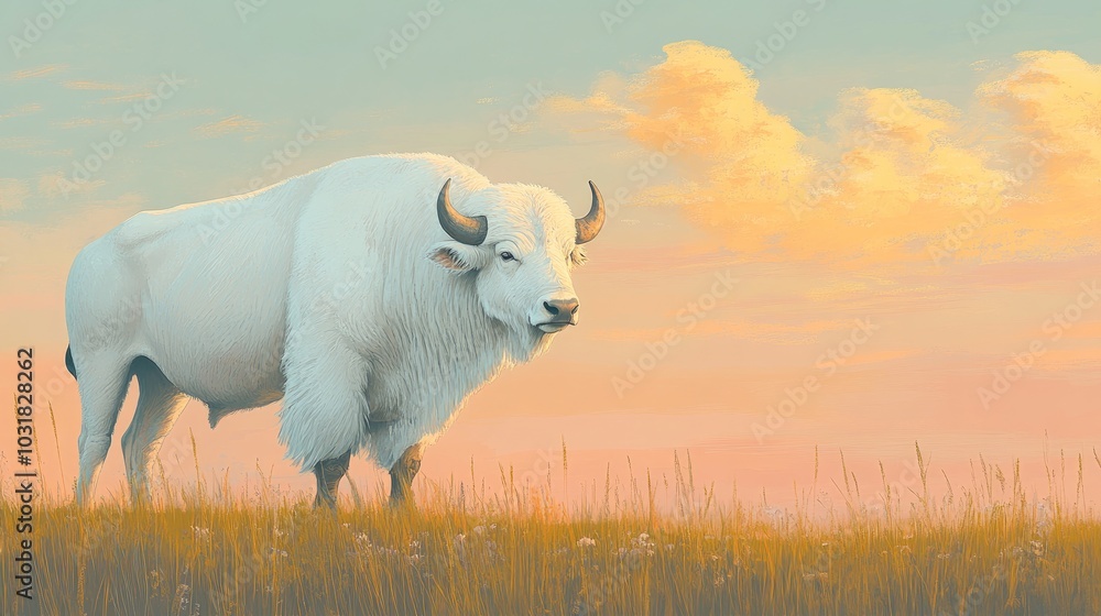 Majestic White Bison in Serene Landscape Majestic White Bison in Serene Landscape