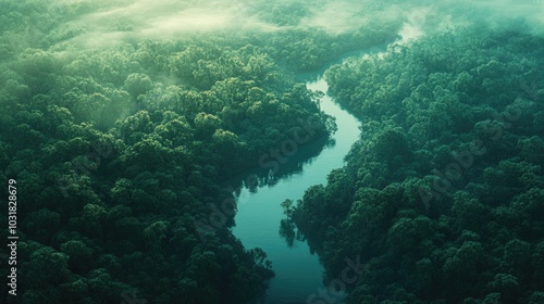 Serene River Winding Through Lush Green Forest