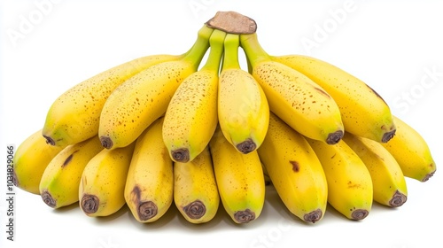 Neatly Arranged Bunch of Ripe Bananas on White Background