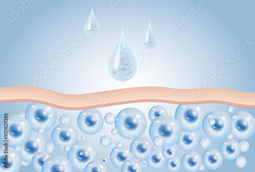 The serum penetrates the skin layers and reduces sagging skin cells. 3d vector.