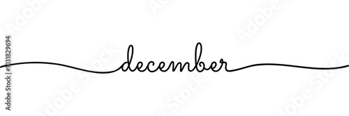 Calligraphic december text in ballpoint pen style isolated on white background. Rounded december sign in script text with small caps text . Vector Illustration.