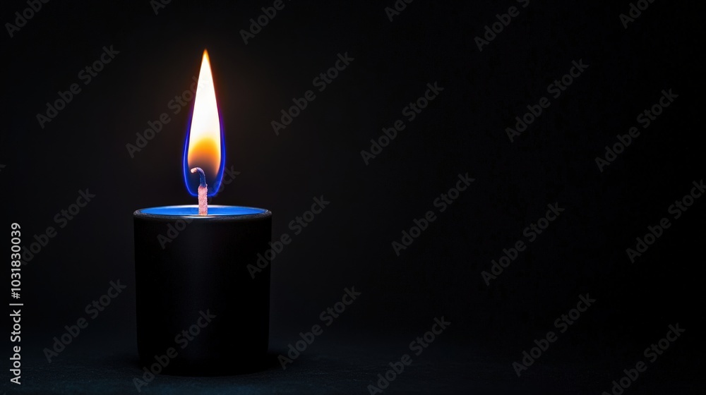Black Candle with Blue Flame in Dark Background Black Candle with Blue Flame in Dark Background