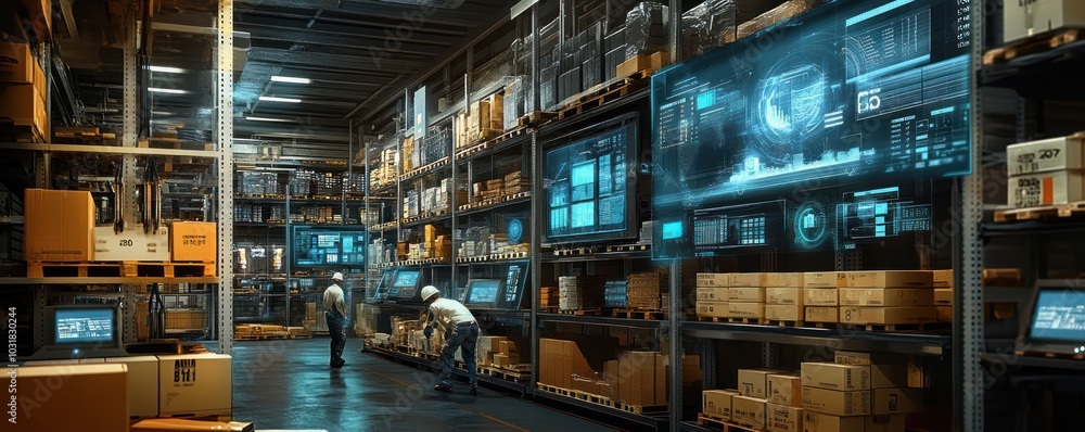 Modern Warehouse with Advanced Technology and Organized Storage Solutions Modern Warehouse with Advanced Technology and Organized Storage Solutions