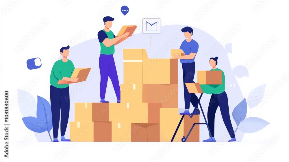 Fototapeta premium Team of Four People Working Together in Warehouse