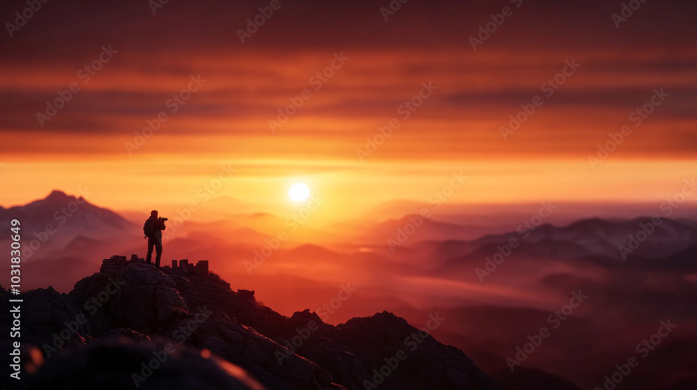 silhouette of a traveler at sunset on a mountain silhouette of a traveler at sunset on a mountain