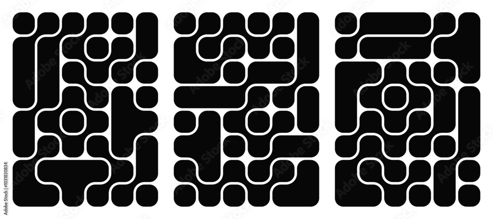 Collection of abstract composition of bold rounded rectangles connected to each other. Liquid shapes in a seamless pattern. Design can be use for backgrounds, packaging, or graphic design projects