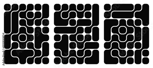 Collection of abstract composition of bold rounded rectangles connected to each other. Liquid shapes in a seamless pattern. Design can be use for backgrounds, packaging, or graphic design projects