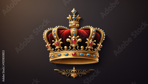 Golden Crown Vector Logo on Dark Background.