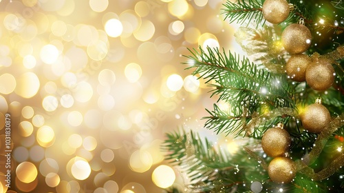 Christmas tree background with gold blurred light, Christmas Background, Christmas Decoration, New Year's eve