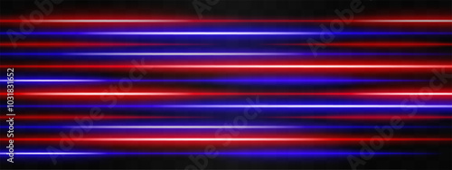 Red and blue neon light streaks. Dynamic horizontally across a black background, creating a vibrant and energetic effect.