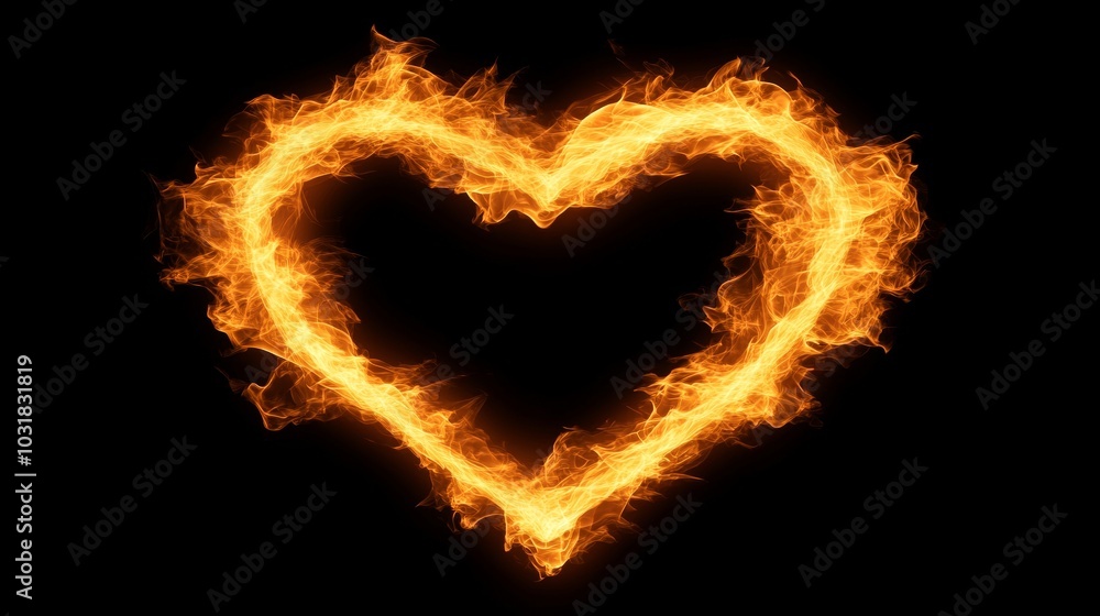 Fototapeta premium Flaming Heart of Passion on Black Background Symbol of Love, Desire, and Valentines Day