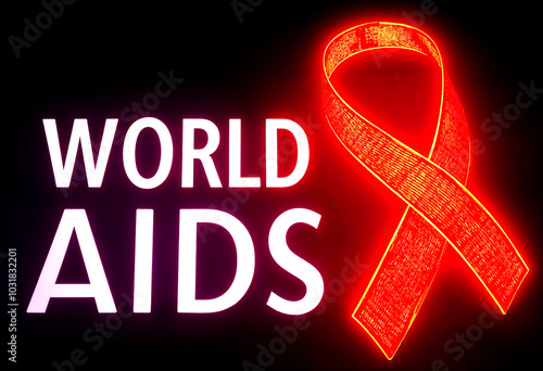 HIVAIDS Awareness Standing Together With Dark Background photo