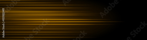 Abstract golden laser beam. Lighting effect. Directional spotlight. Light streaks fading into darkness on a black background, creating a dynamic and abstract effect.