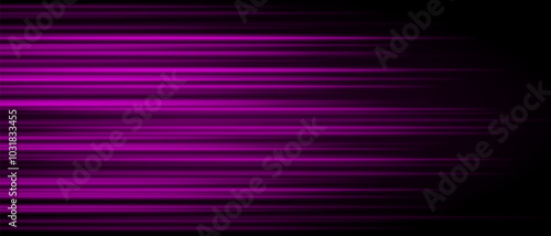 Abstract purple laser beam. Lighting effect. Directional spotlight. Light streaks fading into darkness on a black background, creating a dynamic and abstract effect.