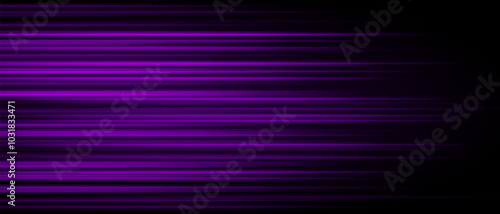 Abstract purple laser beam. Lighting effect. Directional spotlight. Light streaks fading into darkness on a black background, creating a dynamic and abstract effect.