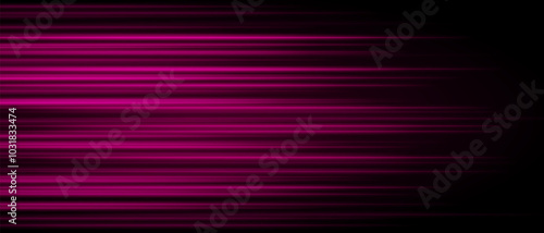Abstract purple laser beam. Lighting effect. Directional spotlight. Light streaks fading into darkness on a black background, creating a dynamic and abstract effect.