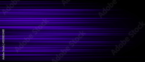 Abstract purple laser beam. Lighting effect. Directional spotlight. Light streaks fading into darkness on a black background, creating a dynamic and abstract effect.