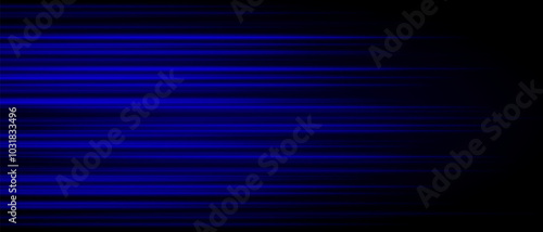 Abstract blue laser beam. Lighting effect. Directional spotlight. Light streaks fading into darkness on a black background, creating a dynamic and abstract effect.