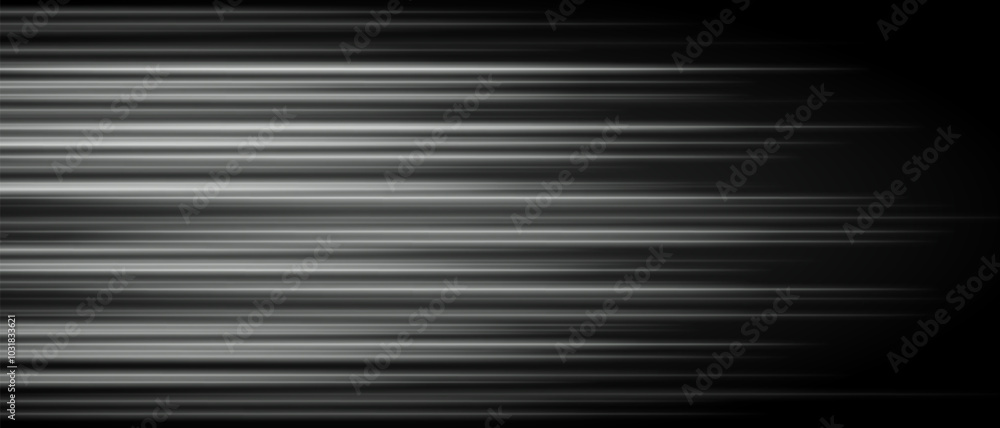 Abstract White laser beam. Lighting effect. Directional spotlight. Light streaks fading into darkness on a black background, creating a dynamic and abstract effect. Abstract White laser beam. Lighting effect. Directional spotlight. Light streaks fading into darkness on a black background, creating a dynamic and abstract effect.