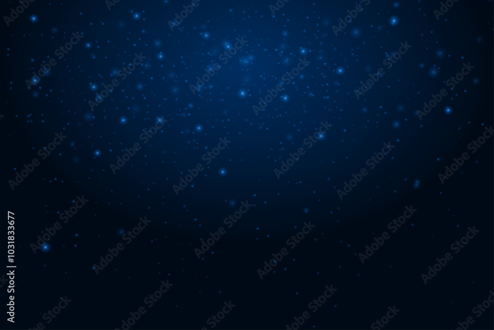 Obraz premium Glowing blue particles scattered across a dark background, creating a cosmic and abstract effect. Cosmic dust, starry sky, neon light