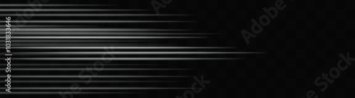 Abstract White laser beam. Lighting effect. Directional spotlight. Light streaks fading into darkness on a black background, creating a dynamic and abstract effect.
