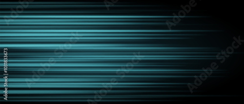 Abstract blue laser beam. Lighting effect. Directional spotlight. Light streaks fading into darkness on a black background, creating a dynamic and abstract effect.