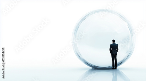 Man in Futuristic Environment with Transparent Sphere