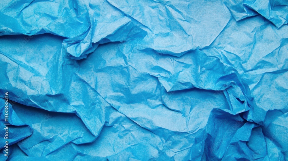 Obraz premium A textured background of crumpled blue paper perfect for artistic designs, displaying intricate folds and shadows that enhance creativity