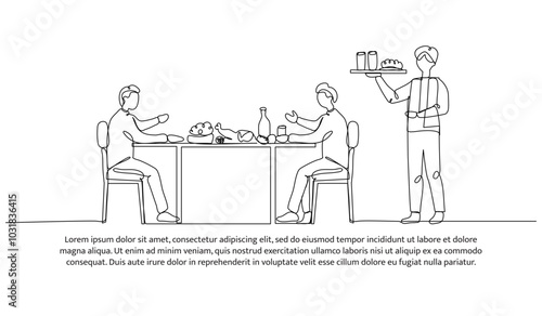 Wallpaper Mural Continuous line design of eating together. Single line decorative element drawn on white. Torontodigital.ca