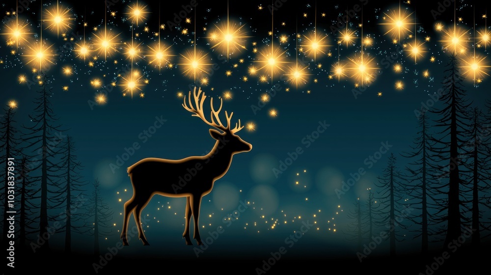 A serene nightscape featuring a majestic deer under a starry canopy of glittering lights perfect for evoking the spirit of nature and the beauty of the wilderness A serene nightscape featuring a majestic deer under a starry canopy of glittering lights perfect for evoking the spirit of nature and the beauty of the wilderness