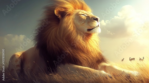 Wallpaper Mural Majestic lion resting in nature's embrace a glimpse into the serenity and power of wildlife in the heart of the savanna at sunset Torontodigital.ca