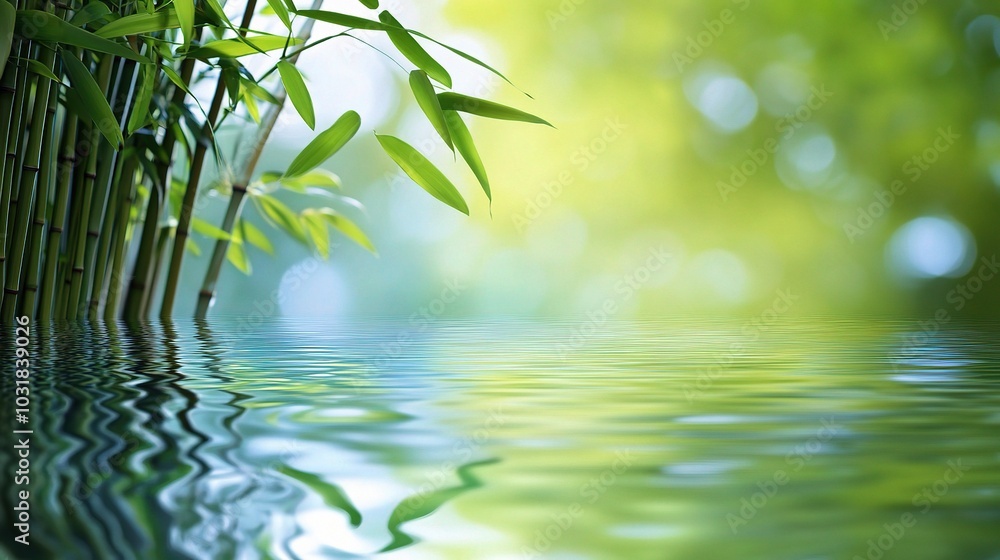 Serene Bamboo Reflections in Calm Water Serene Bamboo Reflections in Calm Water