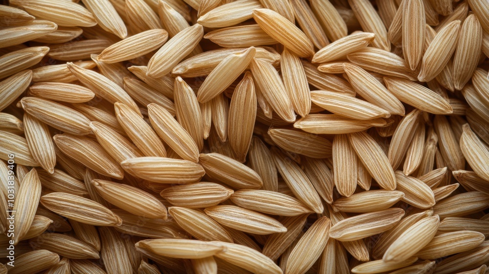A close-up of rice grains growing in the Korean countryside, with detailed textures. A close-up of rice grains growing in the Korean countryside, with detailed textures.