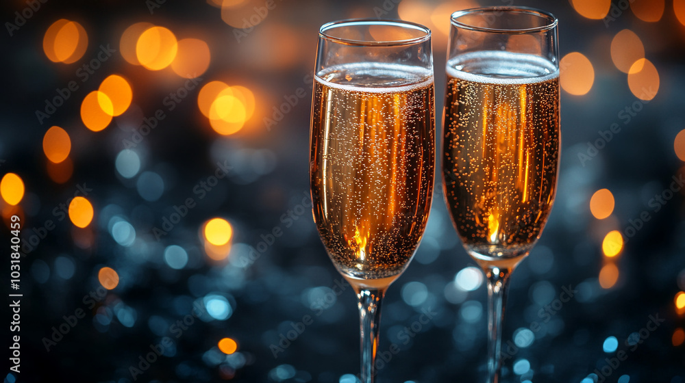 Glasses of golden sparkling champagne With Golden Glittering On Abstract Background With Defocused Bokeh Lights Glasses of golden sparkling champagne With Golden Glittering On Abstract Background With Defocused Bokeh Lights