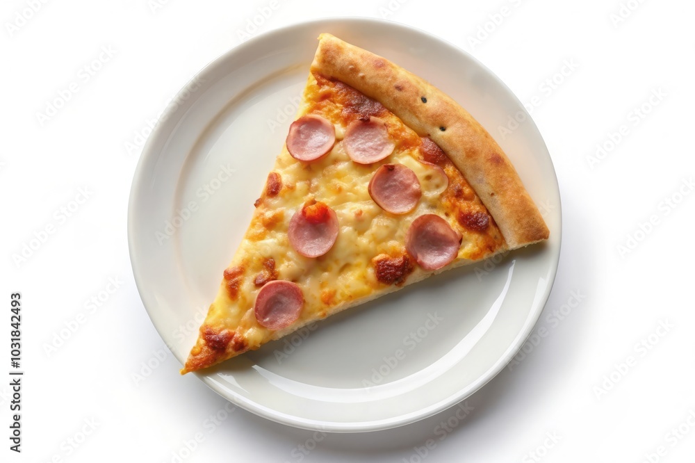 close-up a slice delicious of carbonara pizza with bacon, tomato, eggs and cheese isolated, top view close-up a slice delicious of carbonara pizza with bacon, tomato, eggs and cheese isolated, top view