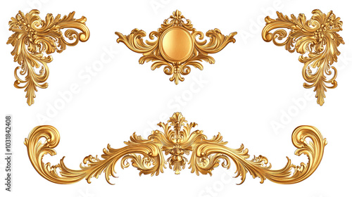 Gold Vintage Baroque Corner Ornaments in a Retro Acanthus Design Generative AI