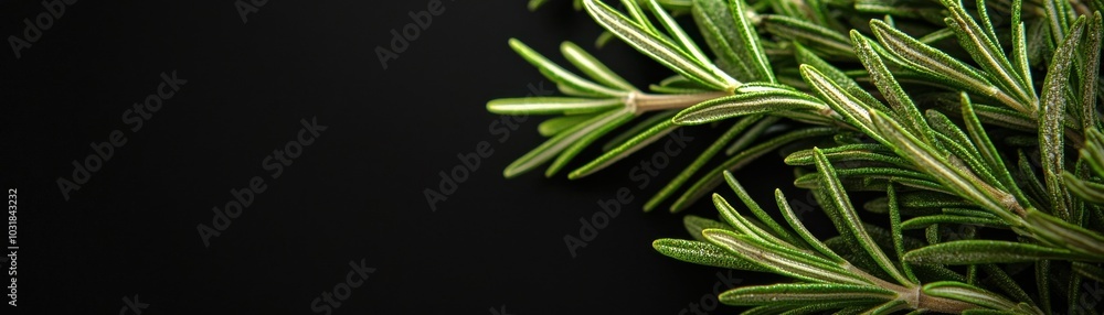 rosemary leaves on a dark background, showcasing vibrant green hues and intricate leaf details. rosemary leaves on a dark background, showcasing vibrant green hues and intricate leaf details.