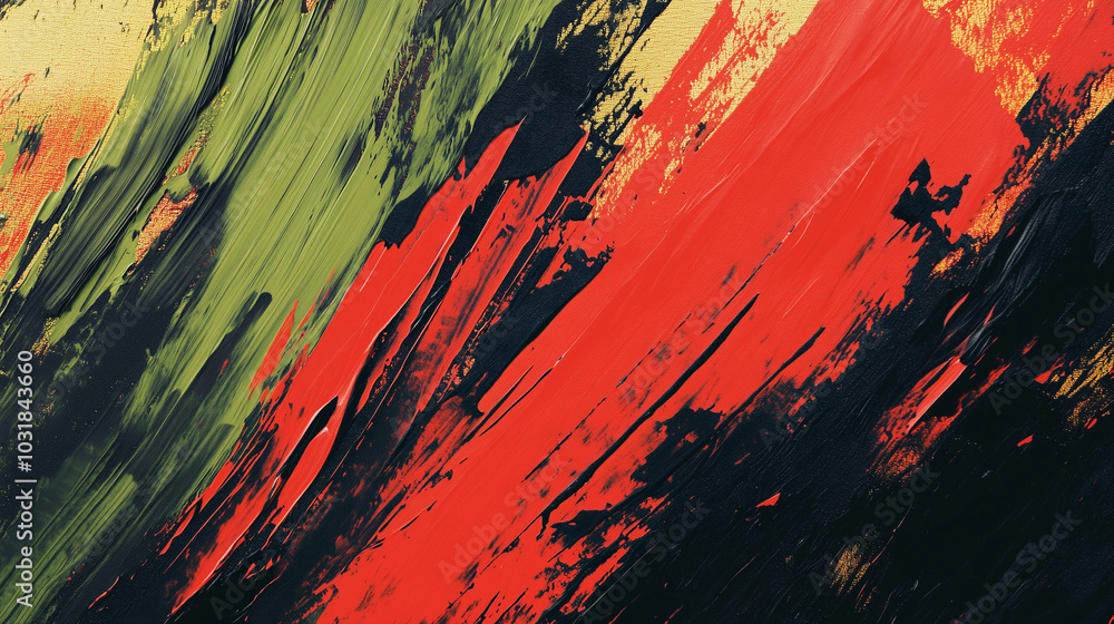 Dynamic Red and Green Streaks with Bold Black Accents and Beige Background Dynamic Red and Green Streaks with Bold Black Accents and Beige Background
