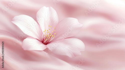 Soft Focus Elegance Single Pink Blossom on a Luxurious Draped Fabric Background With Copy Space