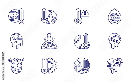 Global warming icon set. Line style. Editable stroke. global warming, greenhouse effect, ecology, climate change, coral, extreme weather