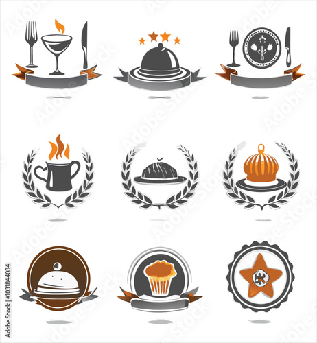 set of icons for restaurant. Cooking master classes labels. Restaurant or cafe menu emblems. Chef vector